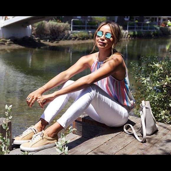 NWT Gap 100% Cotton Striped Spaghetti Strap Tank Keyhole Tie Back Size Large - Picture 2 of 8